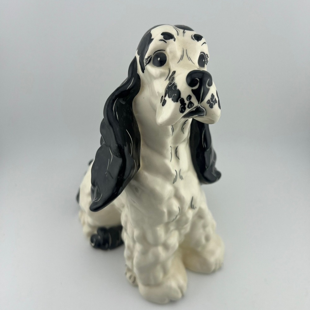 Vintage Kay Finch Spaniel Dog Figurine Black White Ceramic Cocker California